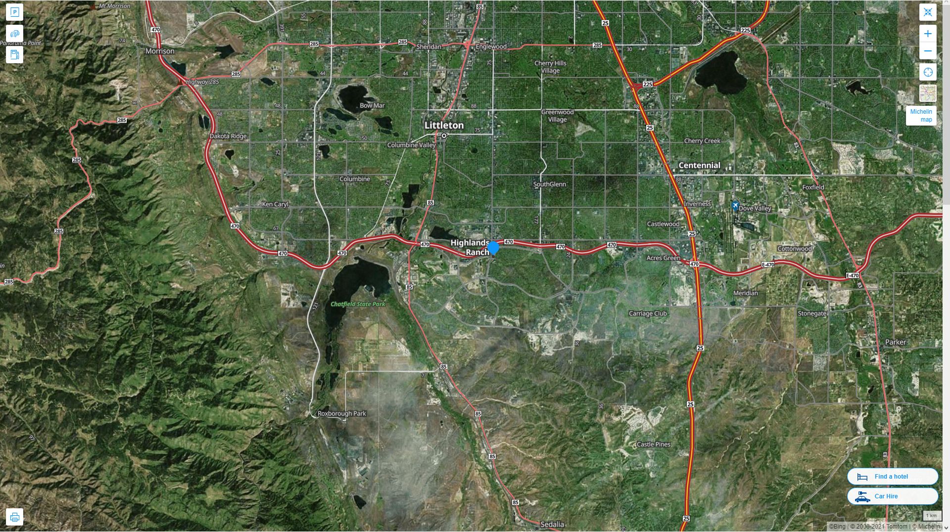 Highlands Ranch Colorado Highway and Road Map with Satellite View